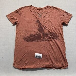 Barking Irons Graphic V-Neck T-Shirt Mens Small Terracotta  New without Tags